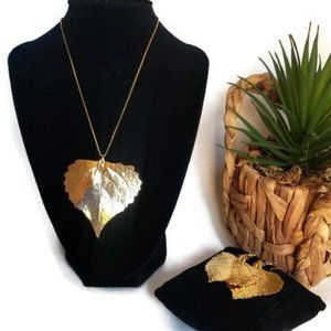 AMDBL Gold Tone leaves Fall Jewelry SET